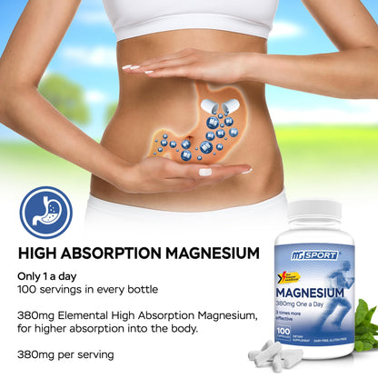 MGSPORT Magnesium Supplement 380mg - High Absorption Magnesium Complex Formula with Vitamins B6, D, E - Supports Muscle Function and Sleep Quality - 100 Servings - dailyvitalstore
