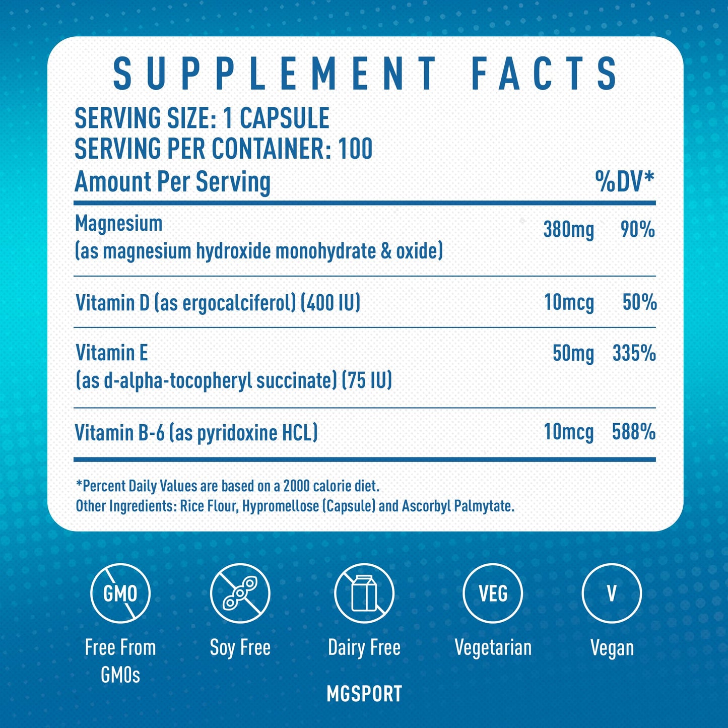 MGSPORT Magnesium Supplement 380mg - High Absorption Magnesium Complex Formula with Vitamins B6, D, E - Supports Muscle Function and Sleep Quality - 100 Servings - dailyvitalstore