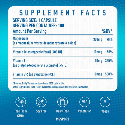 MGSPORT Magnesium Supplement 380mg - High Absorption Magnesium Complex Formula with Vitamins B6, D, E - Supports Muscle Function and Sleep Quality - 100 Servings - dailyvitalstore