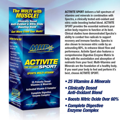MHP Activite Sport Multi Vitamin, 25 Vitamins and Minerals, Nitric Oxide Booster, Digestive Enzymes, Antioxidants, 120 Tablets - dailyvitalstore