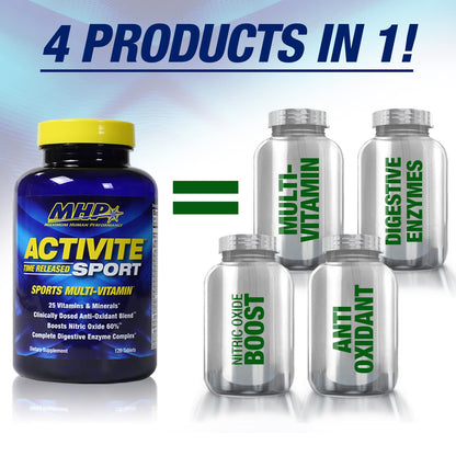 MHP Activite Sport Multi Vitamin, 25 Vitamins and Minerals, Nitric Oxide Booster, Digestive Enzymes, Antioxidants, 120 Tablets - dailyvitalstore
