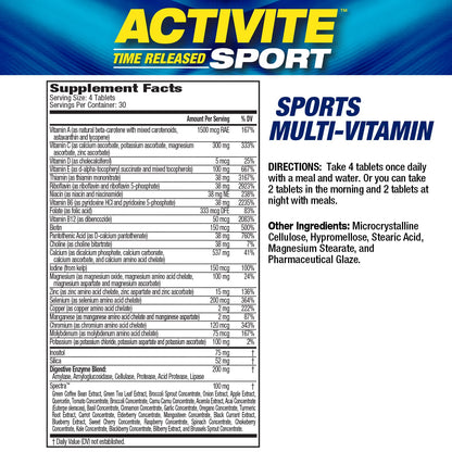MHP Activite Sport Multi Vitamin, 25 Vitamins and Minerals, Nitric Oxide Booster, Digestive Enzymes, Antioxidants, 120 Tablets - dailyvitalstore