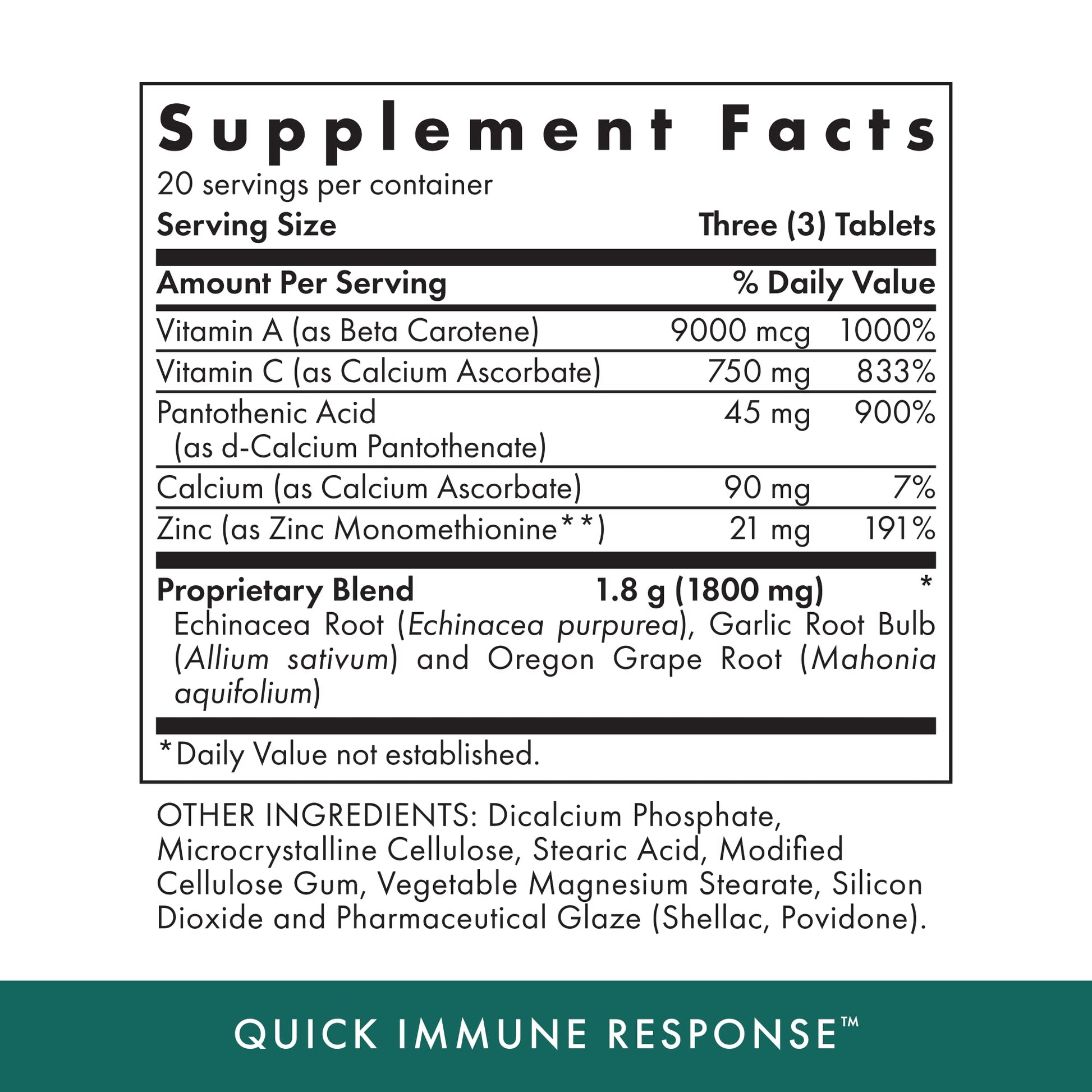 Michael's Health Naturopathic Programs Quick Immune Response - 60 Vegetarian Tablets - Immune System Support - With Vitamin A, Vitamin C & Zinc - 20 Servings - dailyvitalstore