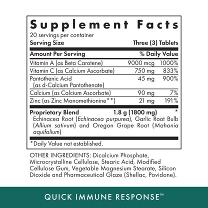 Michael's Health Naturopathic Programs Quick Immune Response - 60 Vegetarian Tablets - Immune System Support - With Vitamin A, Vitamin C & Zinc - 20 Servings - dailyvitalstore