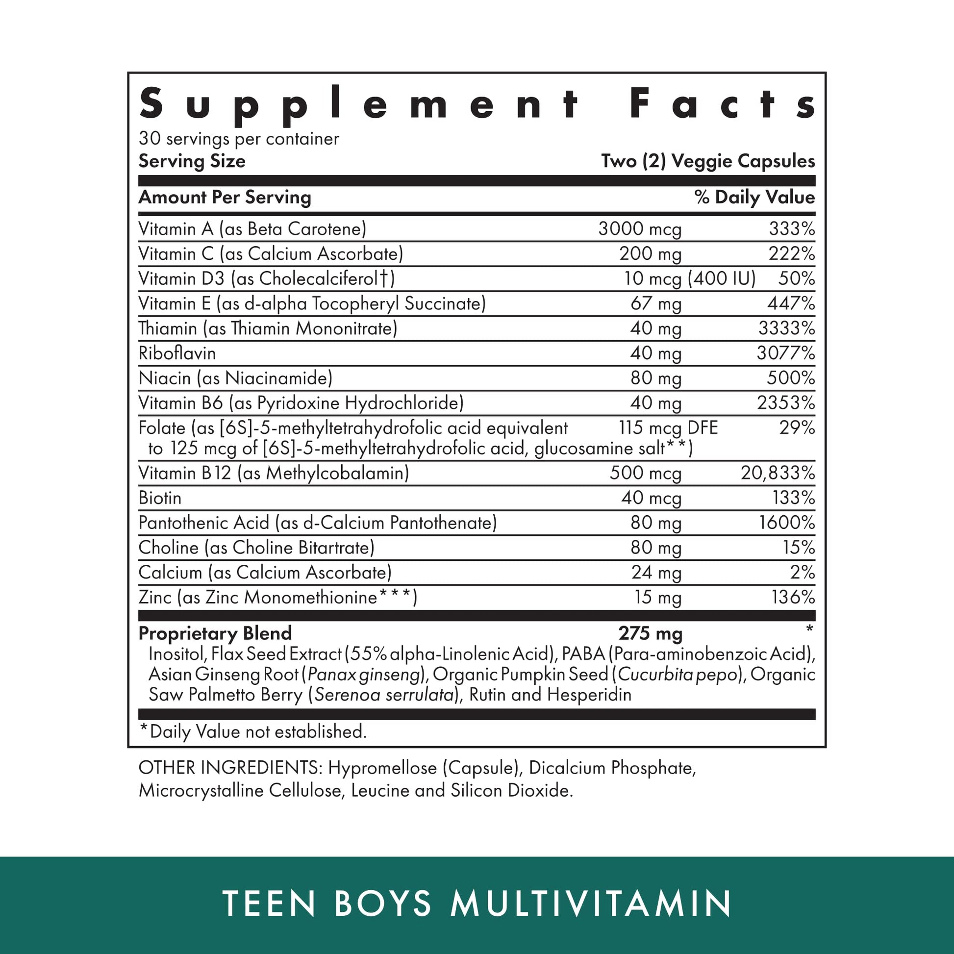 Michael's Health Naturopathic Programs Teen Boys - 60 Vegetarian Capsules - Daily Multivitamin Supplement - Kosher - 30 Servings - dailyvitalstore
