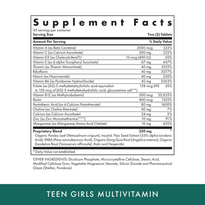 MICHAEL'S Health Naturopathic Programs Teen Girls Multivitamin - 90 Vegetarian Tablets - with B Complex Vitamins - dailyvitalstore