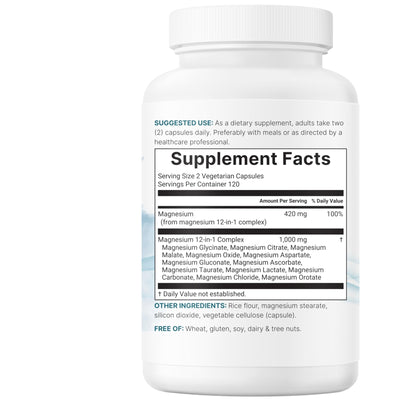 Micro Ingredients 12‑in‑1 Magnesium Complex 1000 mg, 240 Capsules – Magnesium Glycinate, Citrate, Taurate, Malate & More – High Absorption Formula for Men & Women – Chelated & Purified - dailyvitalstore