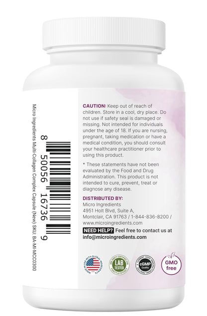 Micro Ingredients 2 Pack Multi Collagen Pills for Women & Men, 480 Capsules | Type I, II, III, V, X | Hydrolyzed Protein Peptides with Biotin, - dailyvitalstore