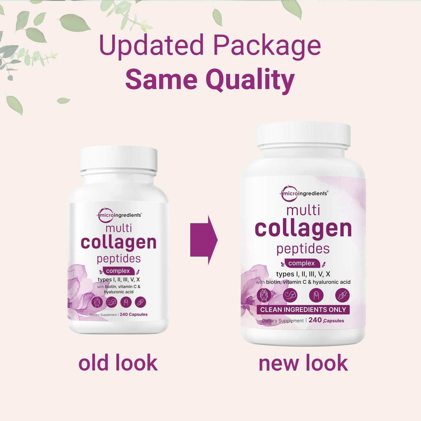 Micro Ingredients 2 Pack Multi Collagen Pills for Women & Men, 480 Capsules | Type I, II, III, V, X | Hydrolyzed Protein Peptides with Biotin, - dailyvitalstore