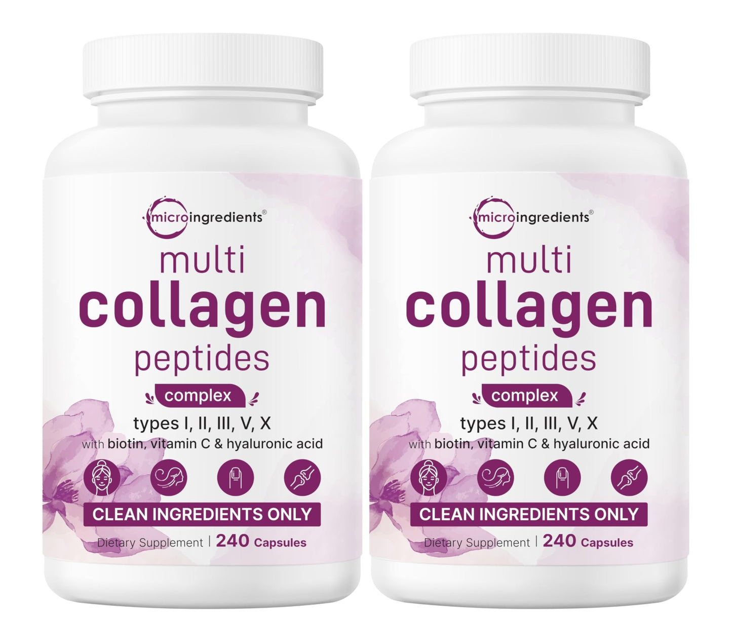 Micro Ingredients 2 Pack Multi Collagen Pills for Women & Men, 480 Capsules | Type I, II, III, V, X | Hydrolyzed Protein Peptides with Biotin, - dailyvitalstore