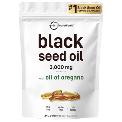 Micro Ingredients Black Seed Oil Softgels, 3,000mg, 240 Count | 2-in-1 Formula with Oil of Oregano, Carvacrol & Thymoquinone | - dailyvitalstore
