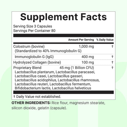 Micro Ingredients Bovine Colostrum 1,000 mg Per Serving, 240 Capsules | 40% IgG with Collagen & Probiotics | Colostrum Supplement - dailyvitalstore
