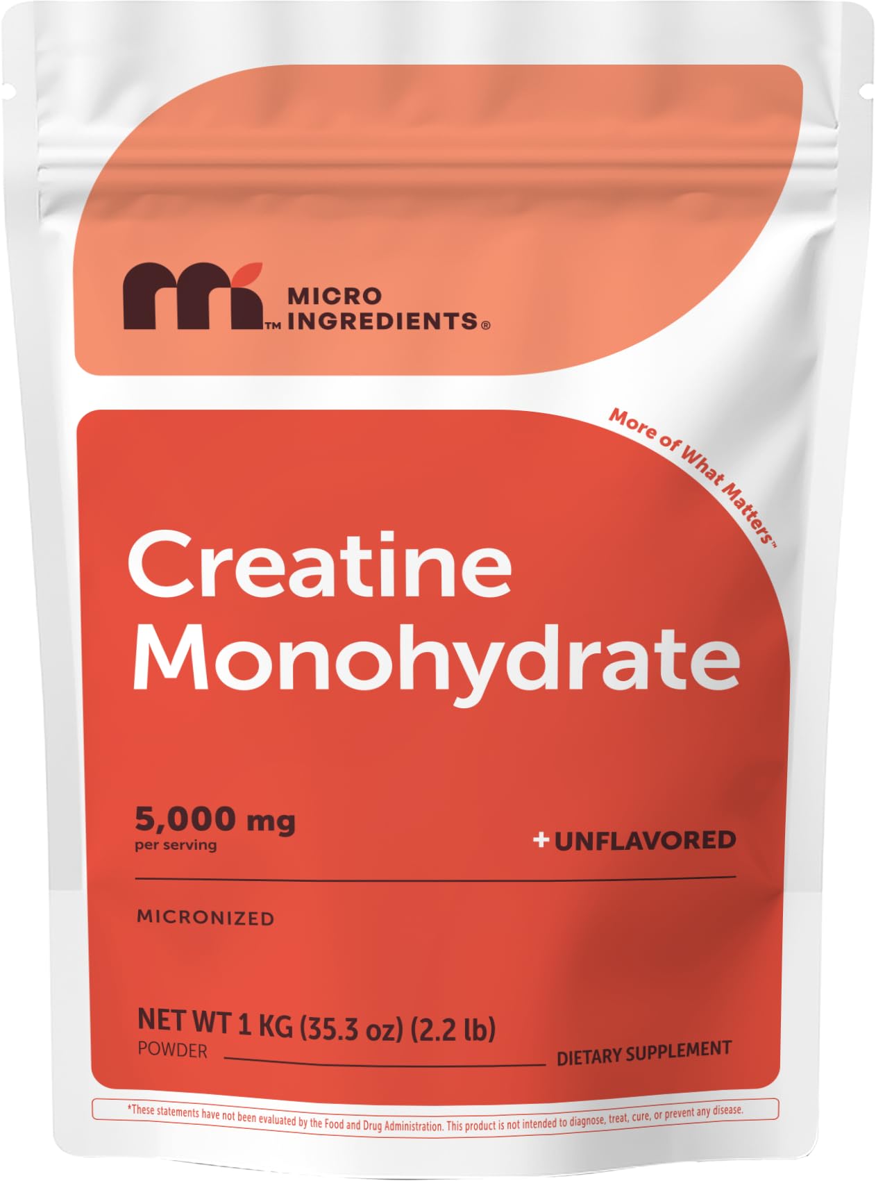 Micro Ingredients Creatine Monohydrate Powder 1 kg (2.2 Lbs), 5000mg Per Serv, Micronized Creatine Powder, Unflavored, No Filler, Keto & Vegan, Easy Dissolve, Pre Workout for Women & Men* - dailyvitalstore