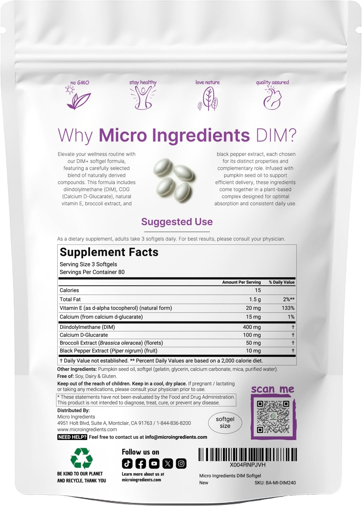 Micro Ingredients DIM+ Supplement 400mg for Men & Women | 240 Softgels with Pumpkin Seed Oil | Highly Bioavailable 7-in-1 Complex with Vitamin E, CDG, Broccoli & Black Pepper Extract - dailyvitalstore