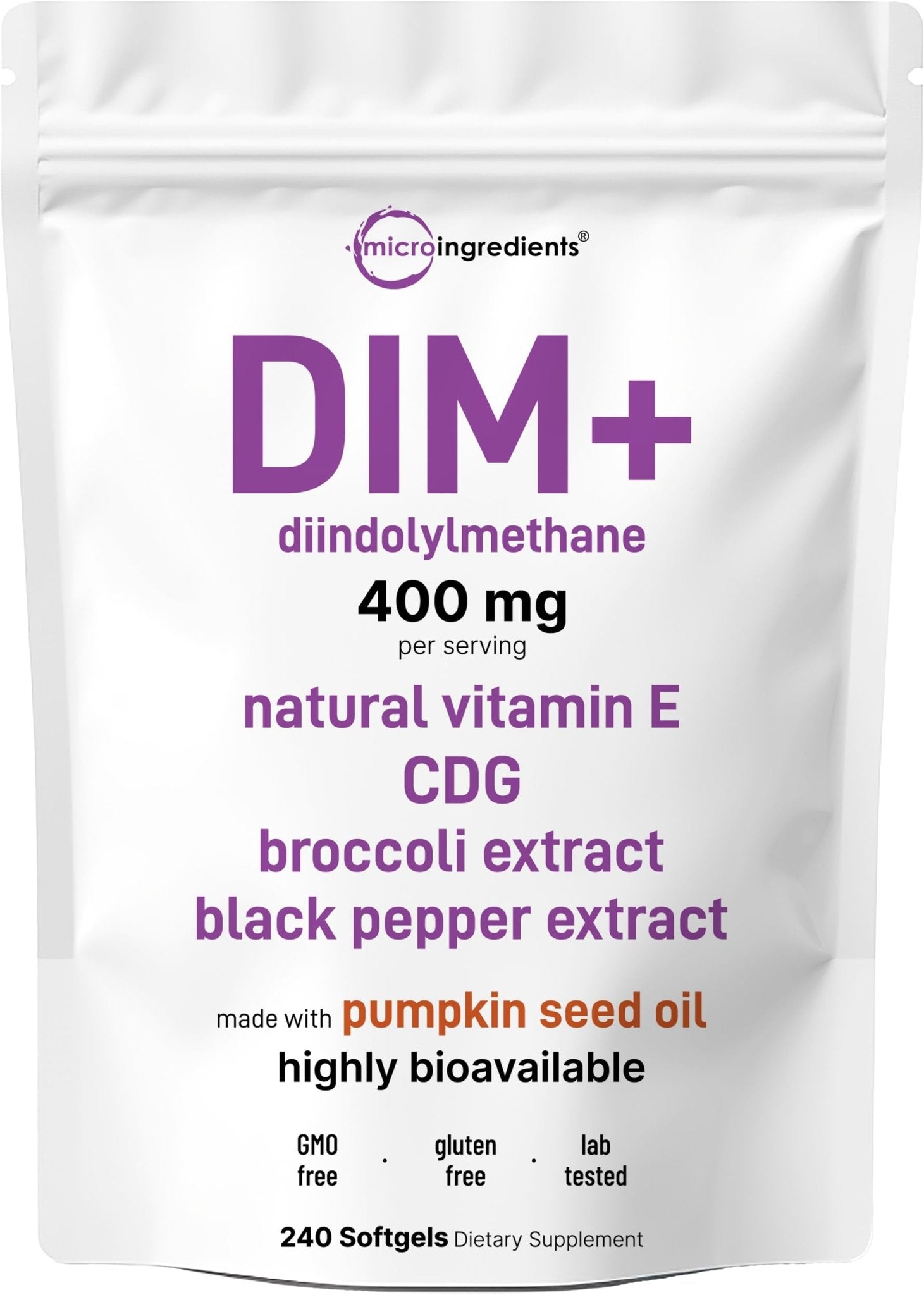 Micro Ingredients DIM+ Supplement 400mg for Men & Women | 240 Softgels with Pumpkin Seed Oil | Highly Bioavailable 7-in-1 Complex with Vitamin E, CDG, Broccoli & Black Pepper Extract - dailyvitalstore