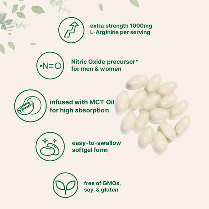 Micro Ingredients L-Arginine 1000mg with MCT Oil, 300 Softgels | Nitric Oxide Precursor* for Men & Women | Extra Strength Amino Acid Formula for Daily Wellness - dailyvitalstore
