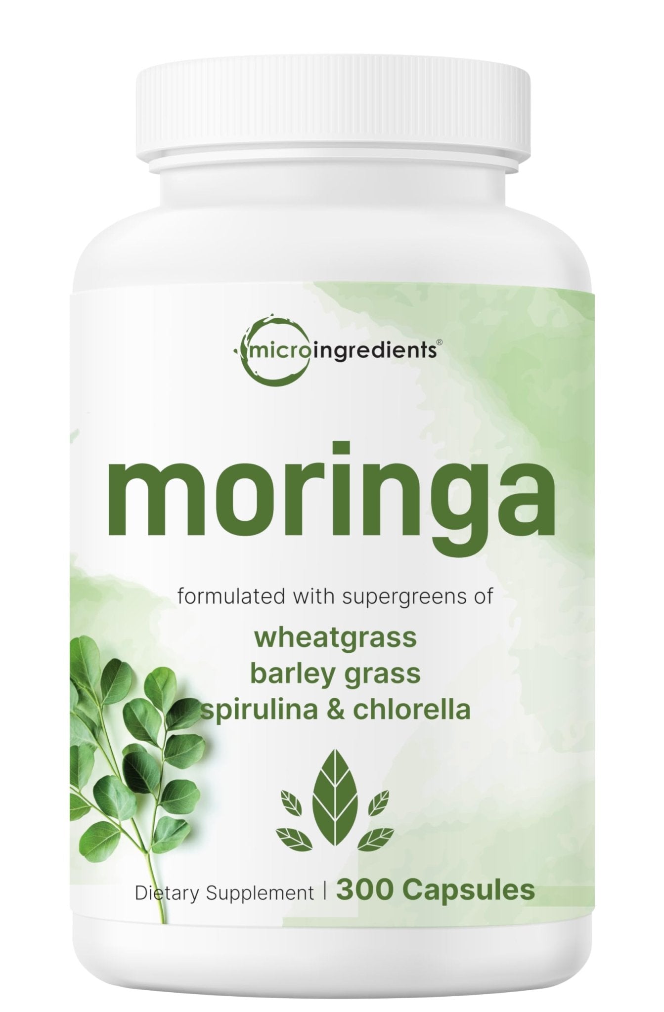 Micro Ingredients Moringa Oleifera | 300 Capsules with Supergreens Blend of Wheatgrass, Barley Grass, Spirulina, & Chlorella | Antioxidant Supplement, Energy, & Immune Support | Non-GMO - dailyvitalstore