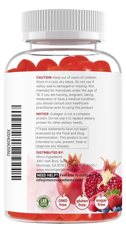 Micro Ingredients Multi Collagen Peptides, 120 Collagen Gummies | Type I,II,III,V,X Protein with Biotin, Hyaluronic Acid, & Vitamin C Complex | Pomegranate & Berry Flavored - dailyvitalstore