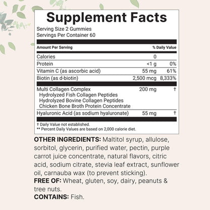 Micro Ingredients Multi Collagen Peptides, 120 Collagen Gummies | Type I,II,III,V,X Protein with Biotin, Hyaluronic Acid, & Vitamin C Complex | Pomegranate & Berry Flavored - dailyvitalstore
