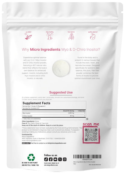 Micro Ingredients Myo-Inositol & D-Chiro Inositol Powder, 1lb (221 Servings) | 40:1 Ideal Ratio Inositol Supplement for Women | Supports Hormonal Balance - dailyvitalstore
