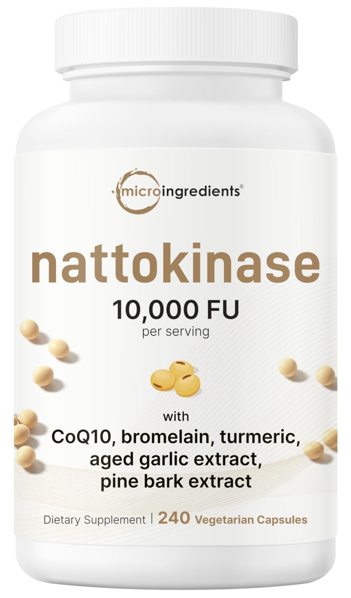 Micro Ingredients Nattokinase 10,000 FU Per Serving (Natural Natto Extract), 240 Vegetarian Capsules | with CoQ10, Turmeric, Aged Garlic & Pine Bark Extract - dailyvitalstore