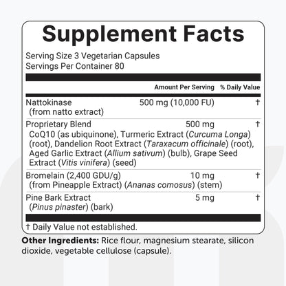 Micro Ingredients Nattokinase 10,000 FU Per Serving (Natural Natto Extract), 240 Vegetarian Capsules | with CoQ10, Turmeric, Aged Garlic & Pine Bark Extract - dailyvitalstore