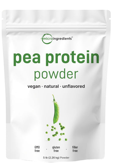 Micro Ingredients North American Grown, Pea Protein Powder, 5 Pounds | Plant Based, Unflavored | Complete Vegan Protein Source with BCAAs & EAAs – 27g Serving | Non-GMO, Keto Friendly - dailyvitalstore