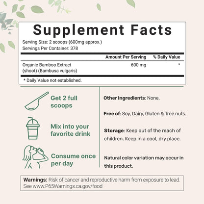 Micro Ingredients Organic Bamboo Extract Powder, 8oz (378 Servings) | Bamboo Plant Silica & Mineral Supplements | Natural Stem & Leaf Extract | Non-GMO, Gluten Free, Vegan Friendly - dailyvitalstore