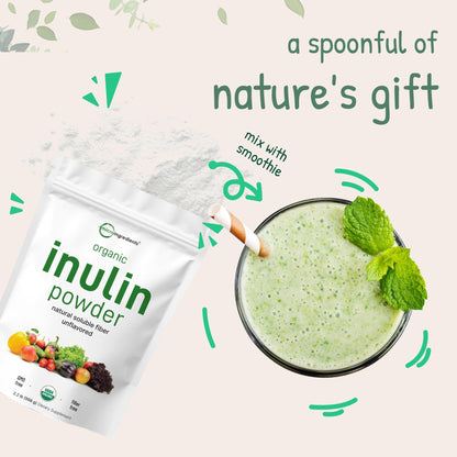 Micro Ingredients Organic Inulin FOS Fiber Powder, 2.2 lbs | Quick Water-Soluble Prebiotic | Natural Fiber for Smoothies & Drinks | Vegan Friendly, Dissolves Clear - dailyvitalstore