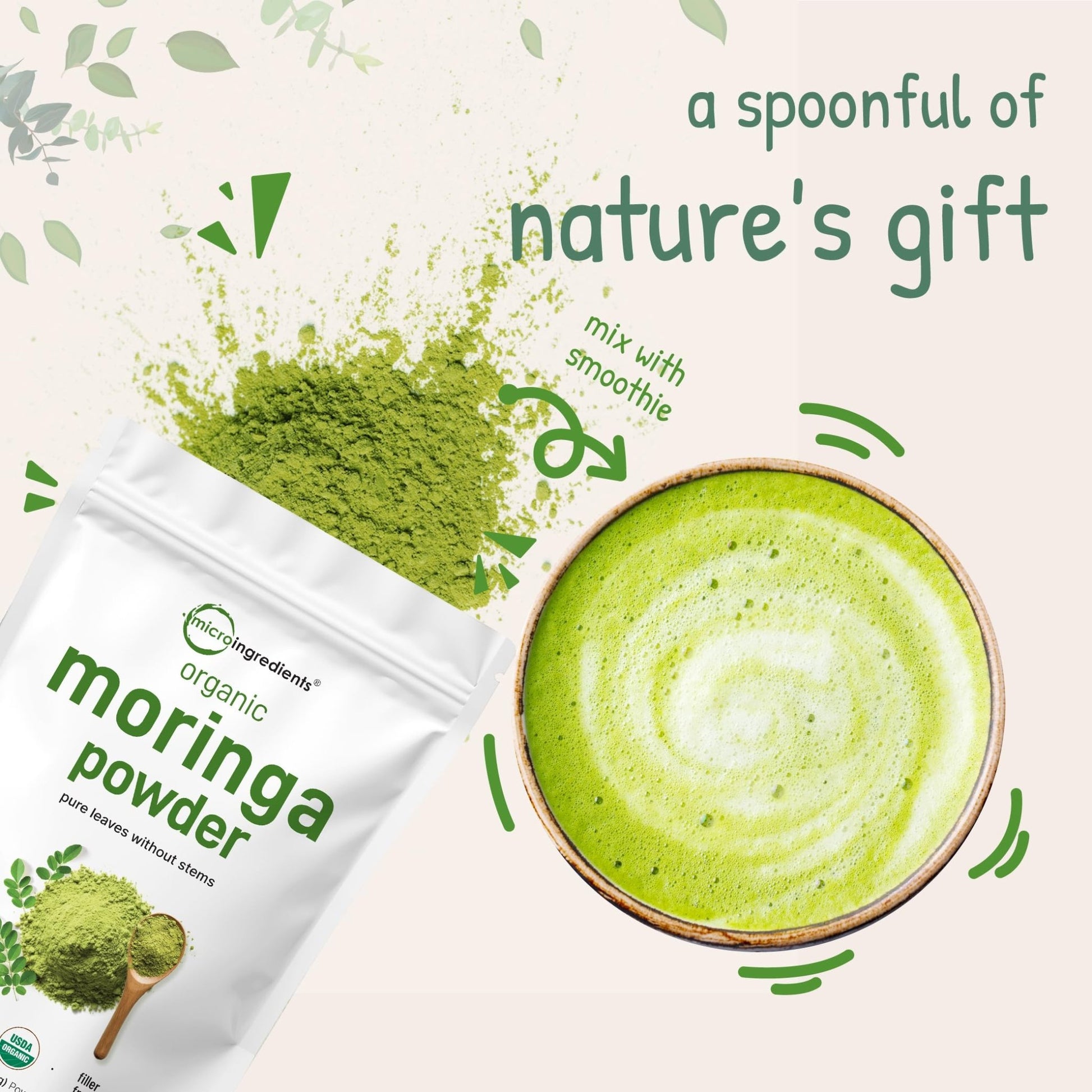 Micro Ingredients Organic Moringa Oleifera Leaf Powder, 2 Pound | Rich in Antioxidants & Immune Vitamins | Pure Leaves Without Stems | - dailyvitalstore
