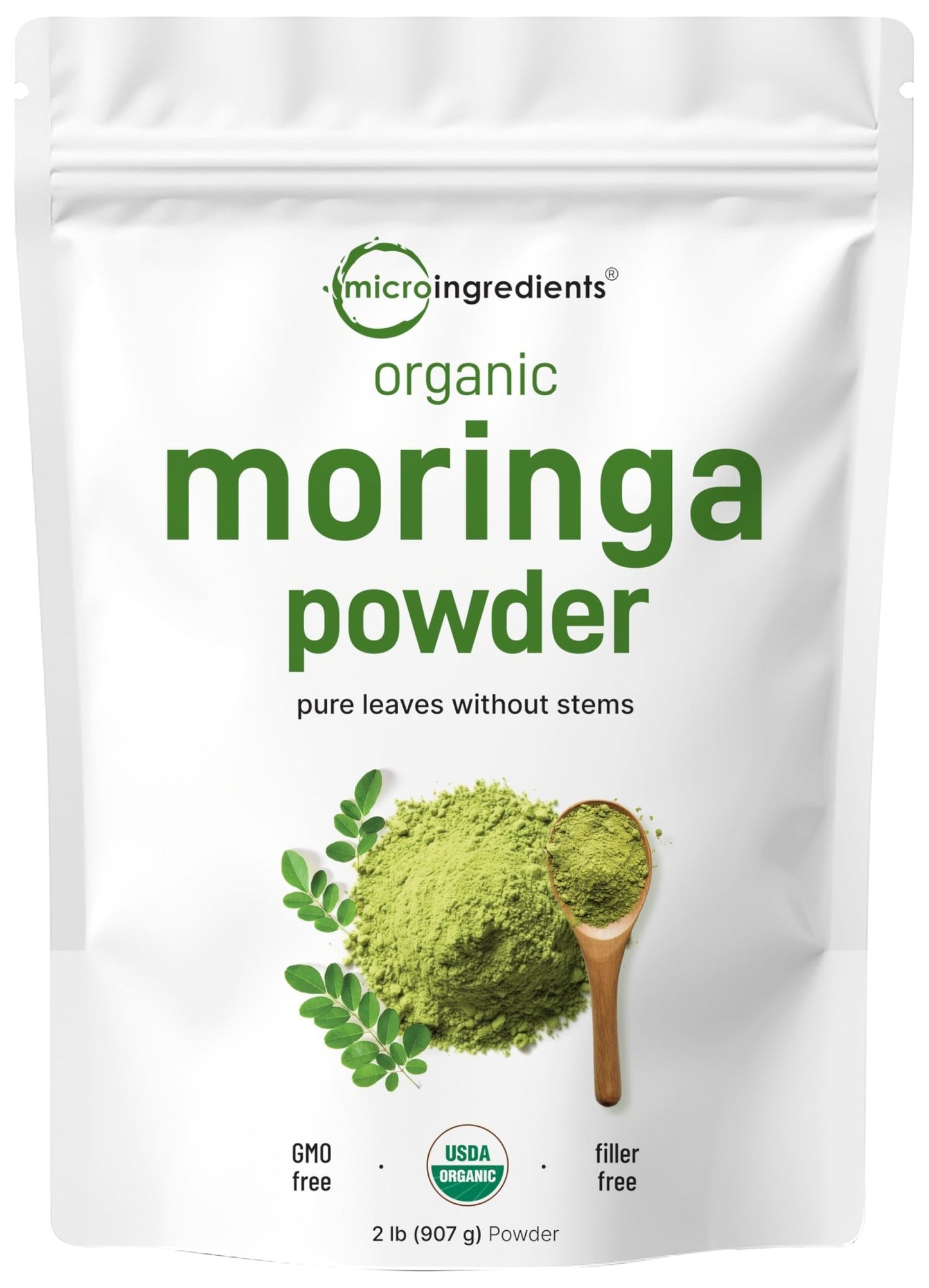 Micro Ingredients Organic Moringa Oleifera Leaf Powder, 2 Pound | Rich in Antioxidants & Immune Vitamins | Pure Leaves Without Stems | - dailyvitalstore