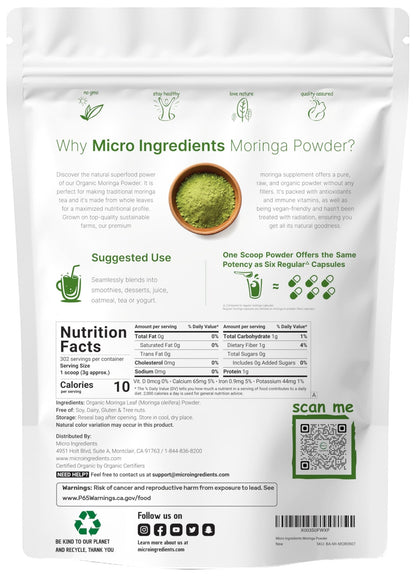 Micro Ingredients Organic Moringa Oleifera Leaf Powder, 2 Pound | Rich in Antioxidants & Immune Vitamins | Pure Leaves Without Stems | - dailyvitalstore