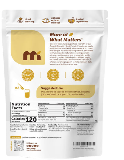 Micro Ingredients Organic Pumpkin Seed Protein Powder, 2lb | Raw Plant-Based Protein | Single-Ingredient Powder | Smooth Texture & Versatile Use | Non-GMO, Soy Free - dailyvitalstore