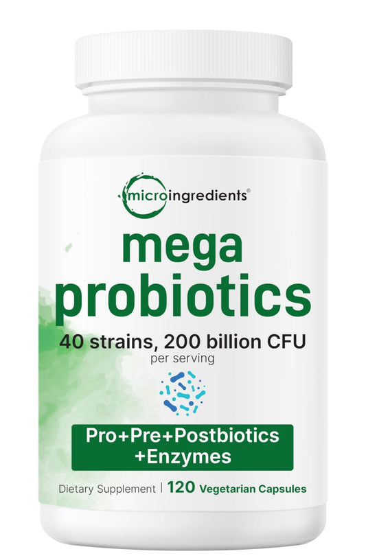 Micro Ingredients Probiotics 200 Billion CFU, 120 Veggie Capsules | Mega Probiotics for Men & Women | 40 Strains with Prebiotics, Postbiotics & Digestive Enzymes | Gut, Immune & Digestive Health - dailyvitalstore