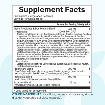 Micro Ingredients Probiotics for Men 100 Billion CFU, 40 Strains, 120 Vegetarian Capsules | Pre, Probiotics, Postbiotics & Enzymes | Pre, Probiotics, Enzymes, Saw Palmetto, Pumpkin Seed & Lycopene - dailyvitalstore