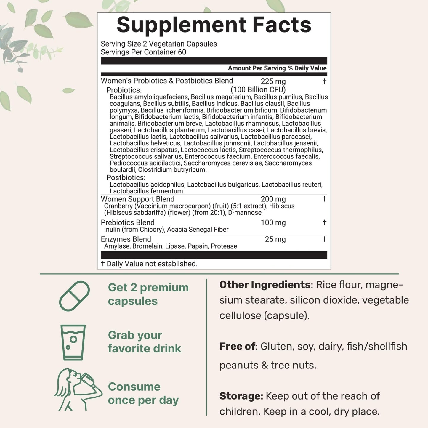 Micro Ingredients Probiotics for Women 100 Billion CFU with Prebiotics, 120 Veggie Capsules | pH Balance, Urinary Tract, Vaginal & Gut Health Support* - dailyvitalstore