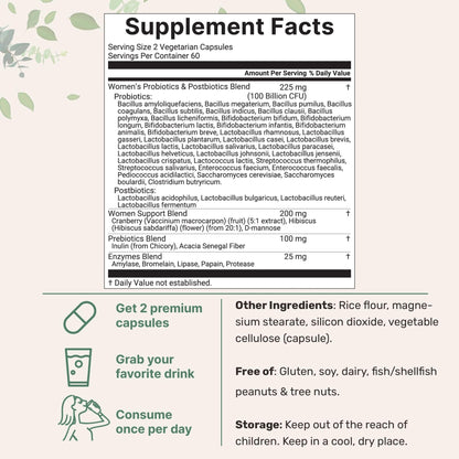 Micro Ingredients Probiotics for Women 100 Billion CFU with Prebiotics, 120 Veggie Capsules | pH Balance, Urinary Tract, Vaginal & Gut Health Support* - dailyvitalstore