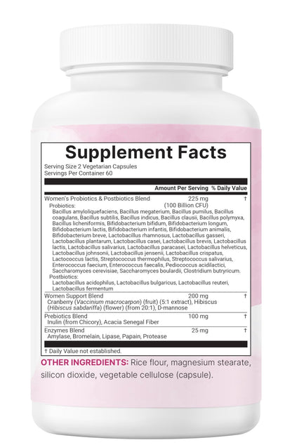 Micro Ingredients Probiotics for Women 100 Billion CFU with Prebiotics, 120 Veggie Capsules | pH Balance, Urinary Tract, Vaginal & Gut Health Support* - dailyvitalstore