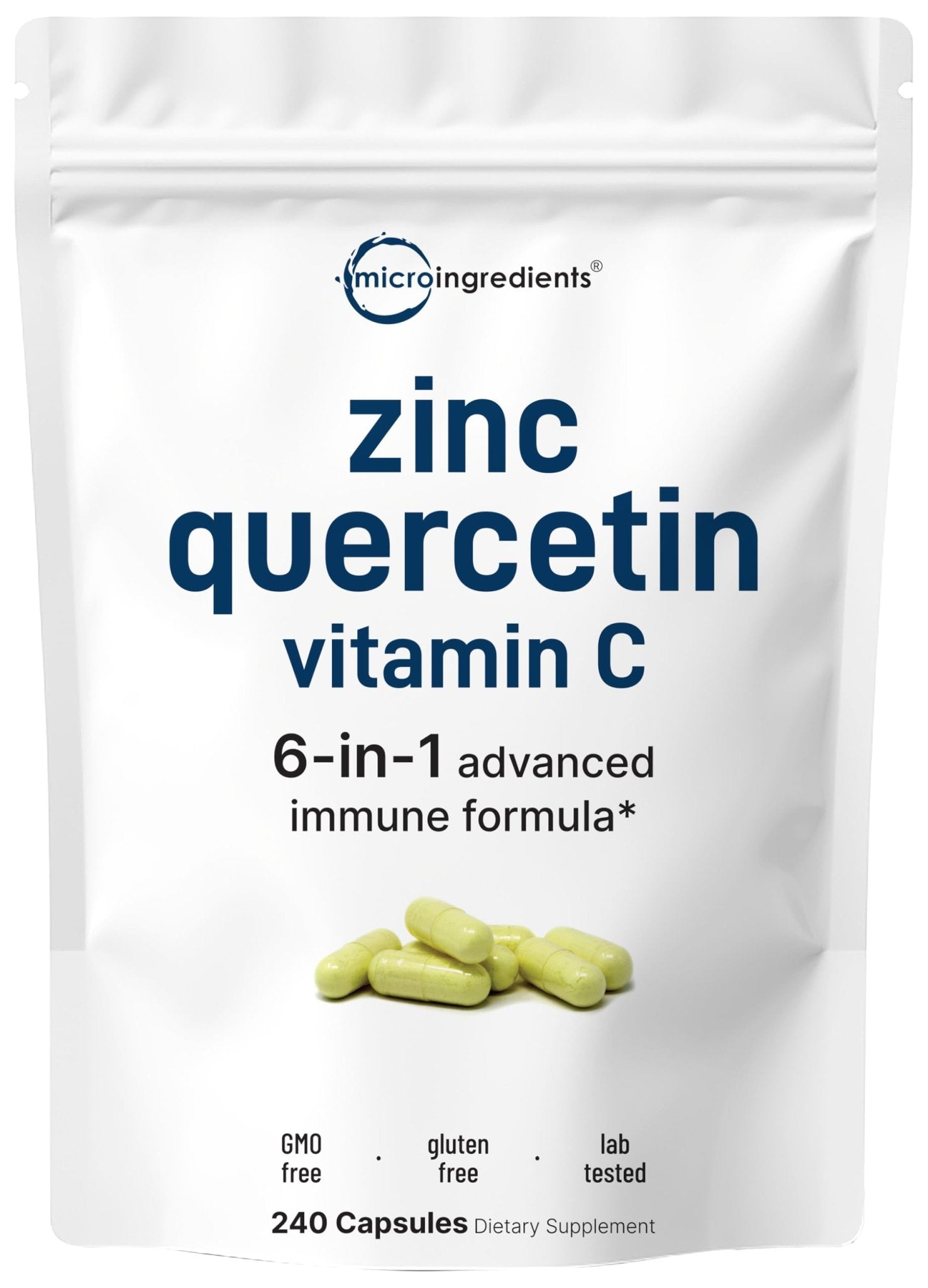 Micro Ingredients Quercetin with Vitamin C and Zinc, 240 Capsules | Quercetin 500mg, Vitamin C 500mg, Zinc 50mg (Picolinate, Citrate, Glycinate, Gluconate) - dailyvitalstore