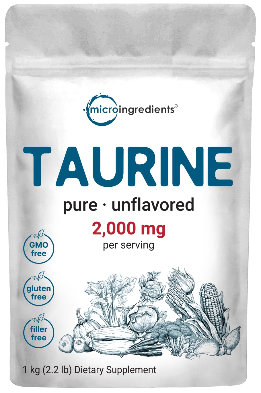 Micro Ingredients Taurine Powder Supplement | 1 KG, 2000mg Per Serving | Unflavored | 100% Pure, Easily Absorbed Free Form | Essential Amino Acids for Exercise, Energy, & Heart Support - dailyvitalstore