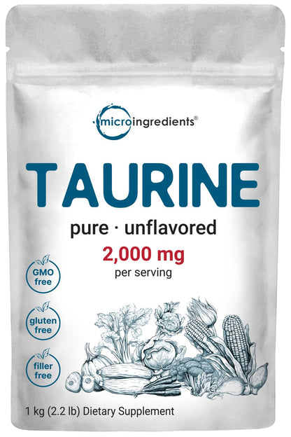 Micro Ingredients Taurine Powder Supplement | 1 KG, 2000mg Per Serving | Unflavored | 100% Pure, Easily Absorbed Free Form | Essential Amino Acids for Exercise, Energy, & Heart Support - dailyvitalstore