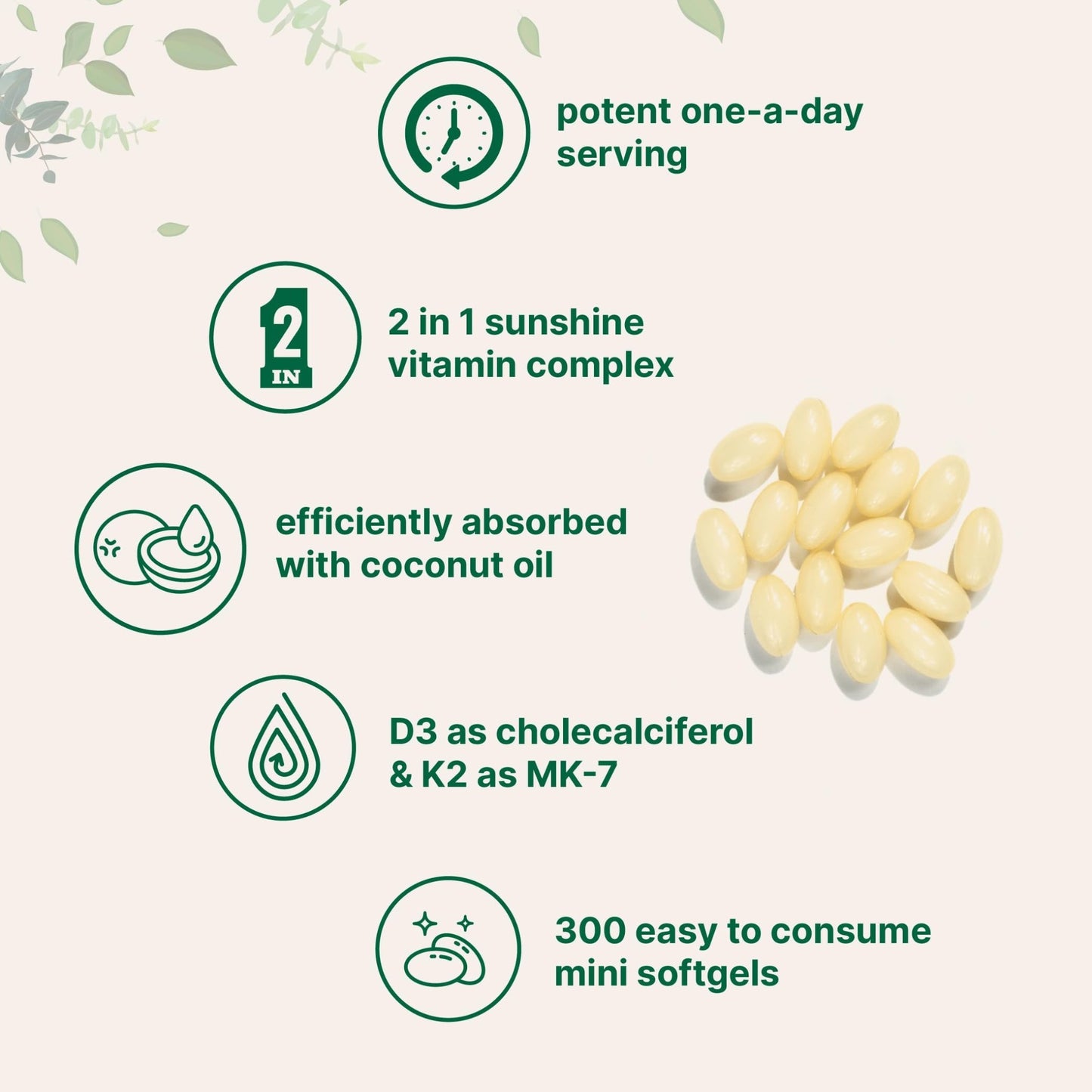 Micro Ingredients Vitamin D3 5,000 IU + K2 MK-7 100 mcg, 300 Softgels | Virgin Coconut Oil | 2-in-1 Support - dailyvitalstore