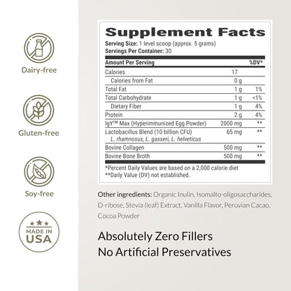 Microbiome Breakthrough Gut Support Powder Chocolate Flavor With Lactobacillus Strains, Bone Broth & Collagen Source of L-Glutamine Supports Digestive Comfort, Gas & Bloating Relief 30 Servings* - dailyvitalstore
