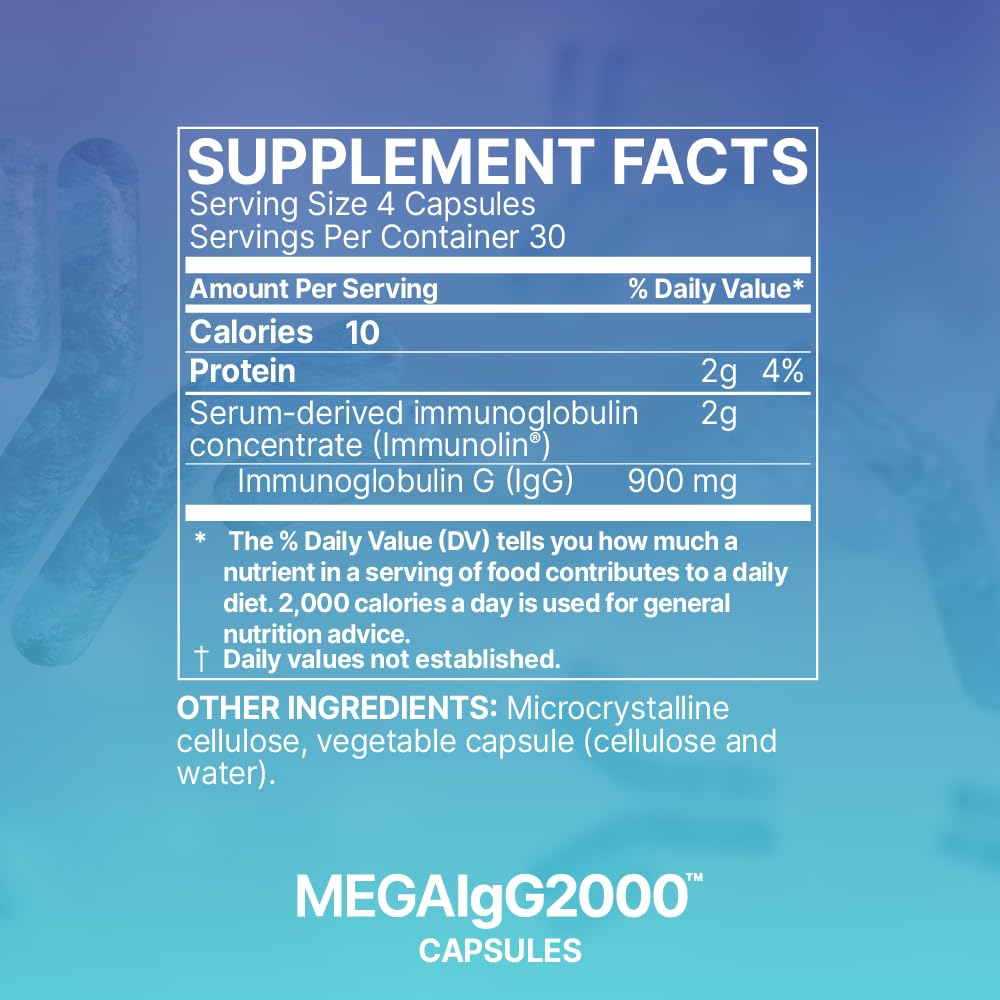 Microbiome Labs Mega IgG2000 Capsules - Dairy Free Bovine Colostrum Supplement Alternative - Immunoglobulin Supplement from Bovine Serum to Support Digestive Health (120 Capsules) - dailyvitalstore