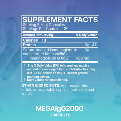 Microbiome Labs Mega IgG2000 Capsules - Dairy Free Bovine Colostrum Supplement Alternative - Immunoglobulin Supplement from Bovine Serum to Support Digestive Health (120 Capsules) - dailyvitalstore