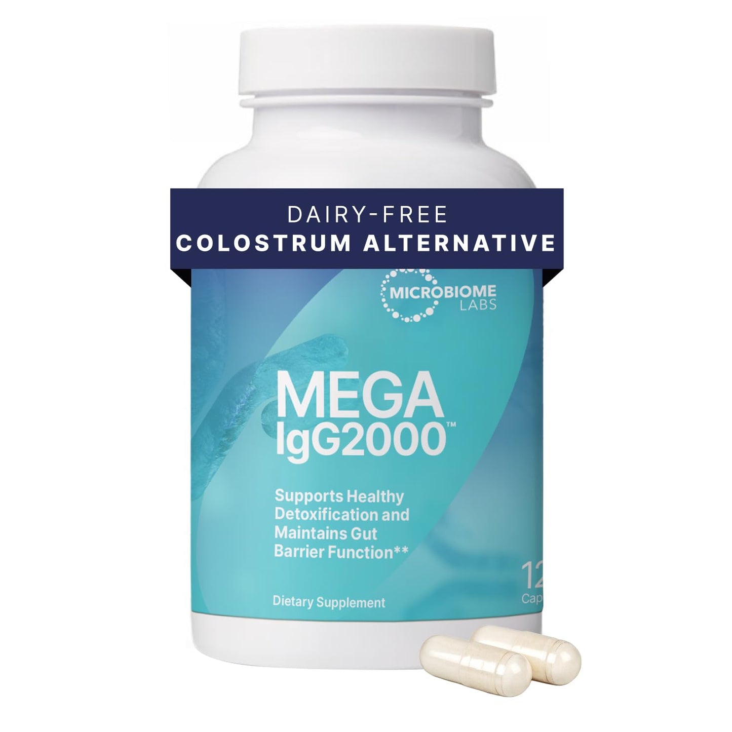 Microbiome Labs Mega IgG2000 Capsules - Dairy Free Bovine Colostrum Supplement Alternative - Immunoglobulin Supplement from Bovine Serum to Support Digestive Health (120 Capsules) - dailyvitalstore