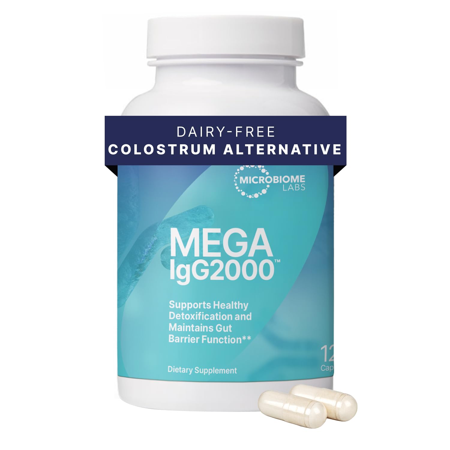 Microbiome Labs Mega IgG2000 Capsules - Dairy Free Bovine Colostrum Supplement Alternative - Immunoglobulin Supplement from Bovine Serum to Support Digestive Health (120 Capsules) - dailyvitalstore