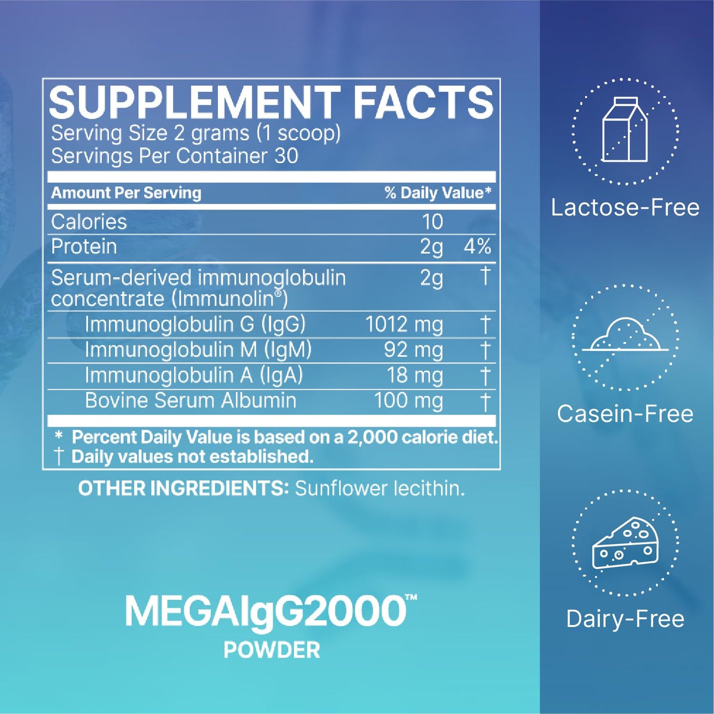 Microbiome Labs Mega IgG2000 Gut Health Powder for Women, Men & Kids 2+ - IgG Immunoglobulin Supplement for Digestive Health Support - Dairy-Free Bovine Colostrum - dailyvitalstore