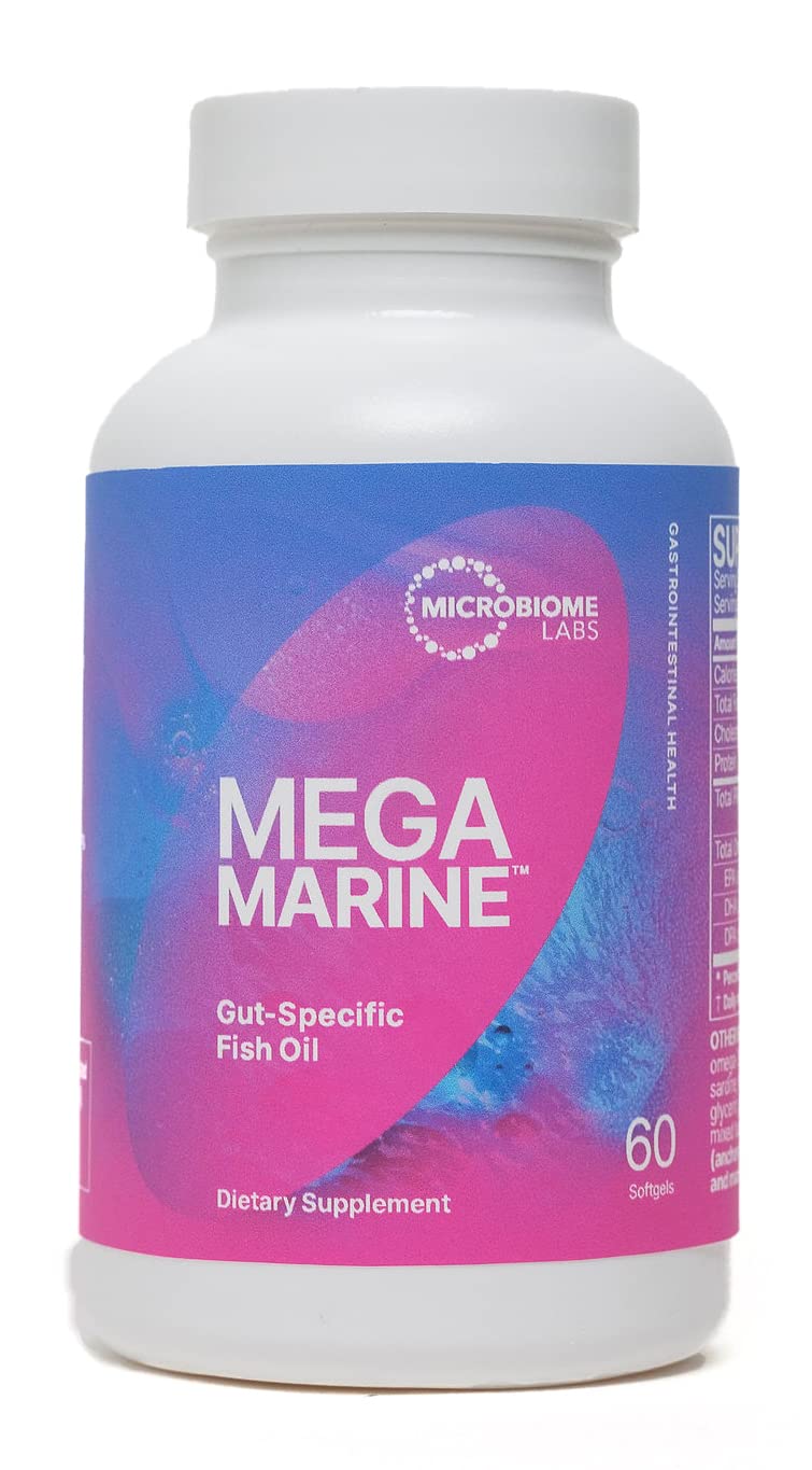 Microbiome Labs MegaMarine Omega 3 Fish Oil Supplements - Gut-Specific EPA DHA Omega 3 Supplement with DPA for Gut Health - Support Immune & Gut Barrier Function (60 Softgels) - dailyvitalstore