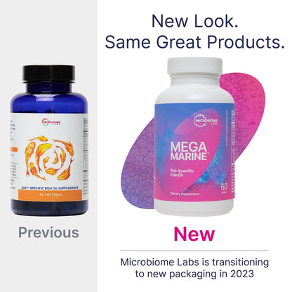 Microbiome Labs MegaMarine Omega 3 Fish Oil Supplements - Gut-Specific EPA DHA Omega 3 Supplement with DPA for Gut Health - Support Immune & Gut Barrier Function (60 Softgels) - dailyvitalstore
